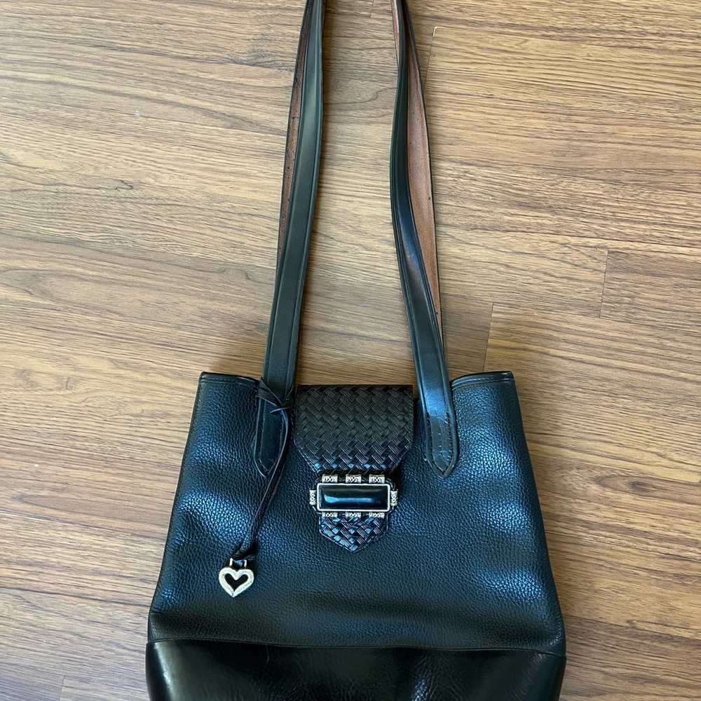 Brighton Black Leather Tote with Iconic Heart Charm